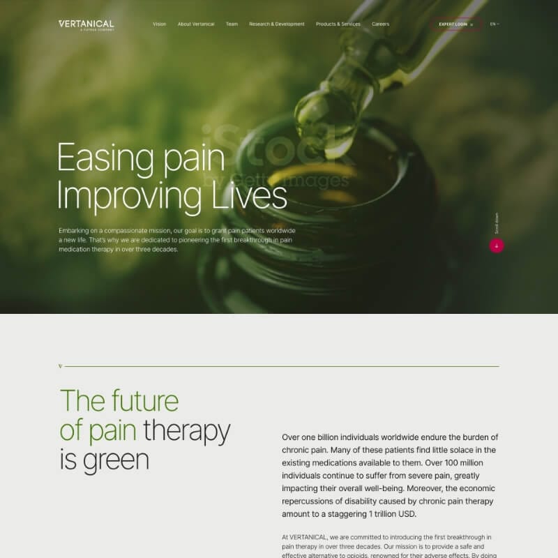 Homepage hero section of Vertanical with gradient background and clinical headline