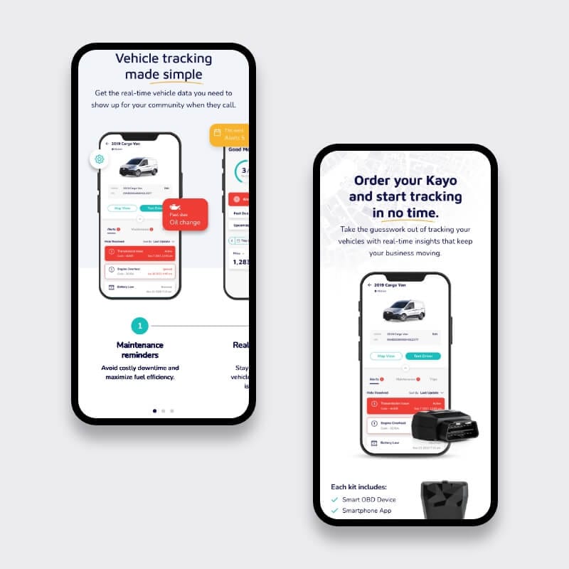 Mobile mock-ups of the mobile onboarding and pricing screens