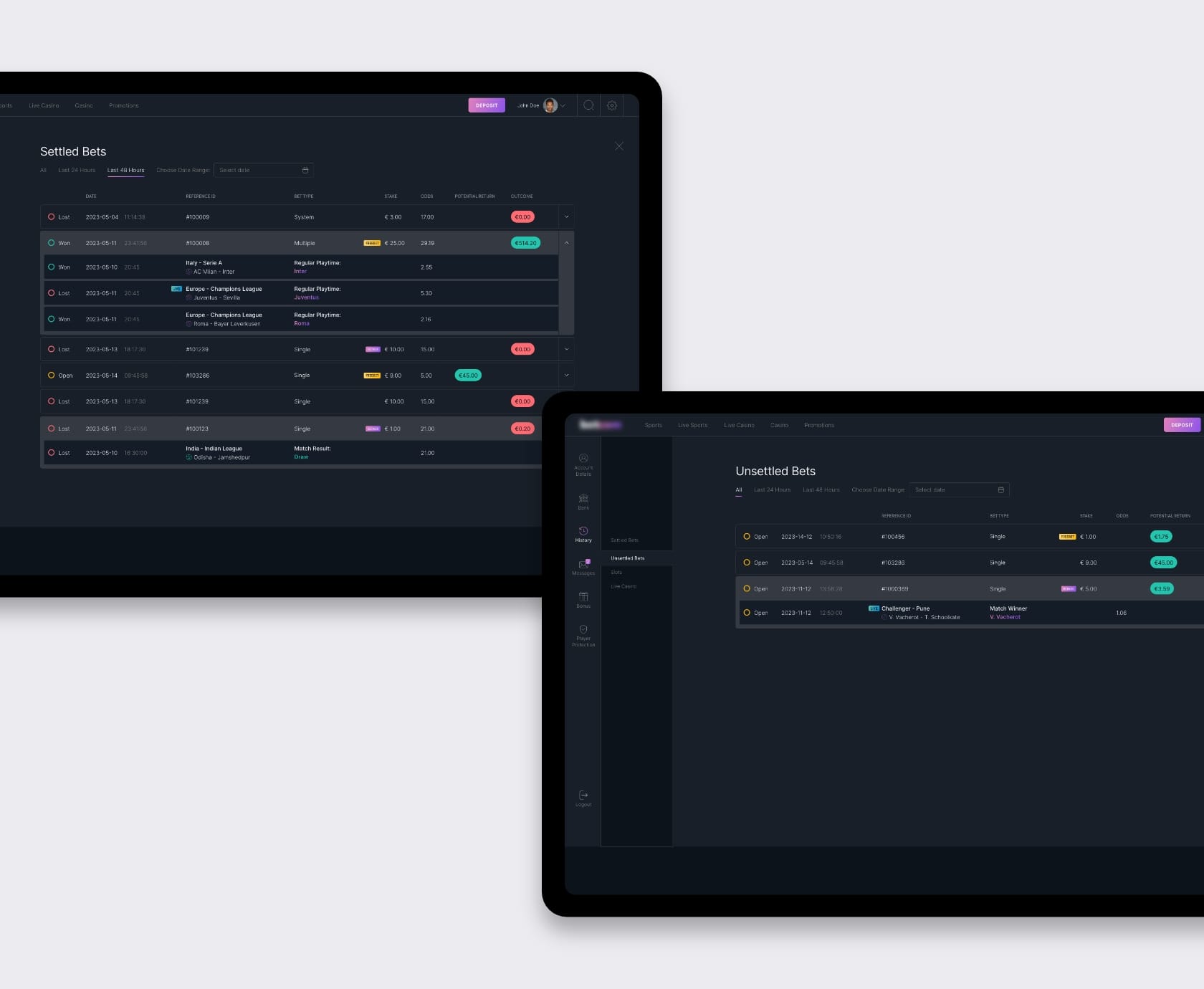 Tablet mock-up of the purple gradient UX template with clean lines and betting cards