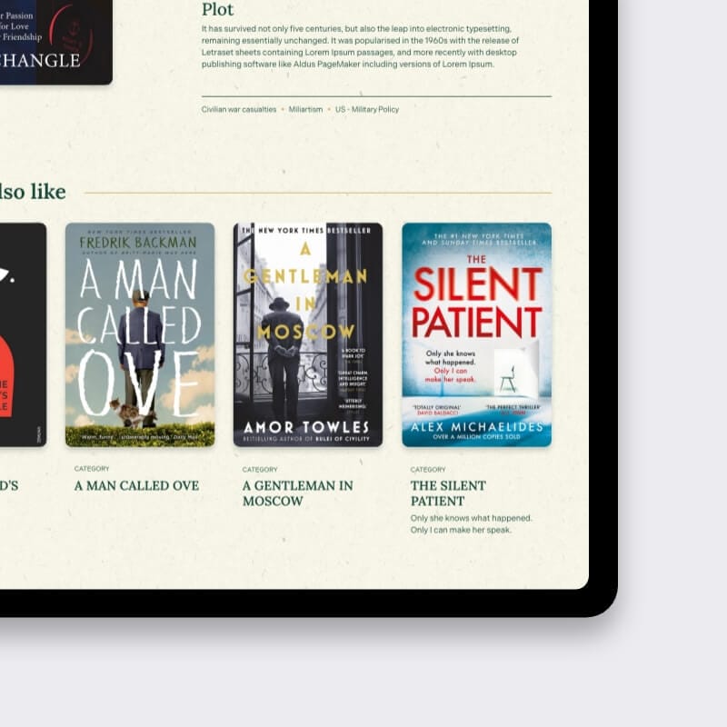 Related-books carousel with multiple book covers on the House of Books site