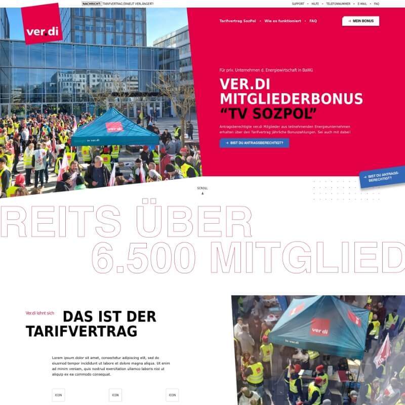 ver.di homepage ledenbonusprogramma vakbond ledenplatform desktop