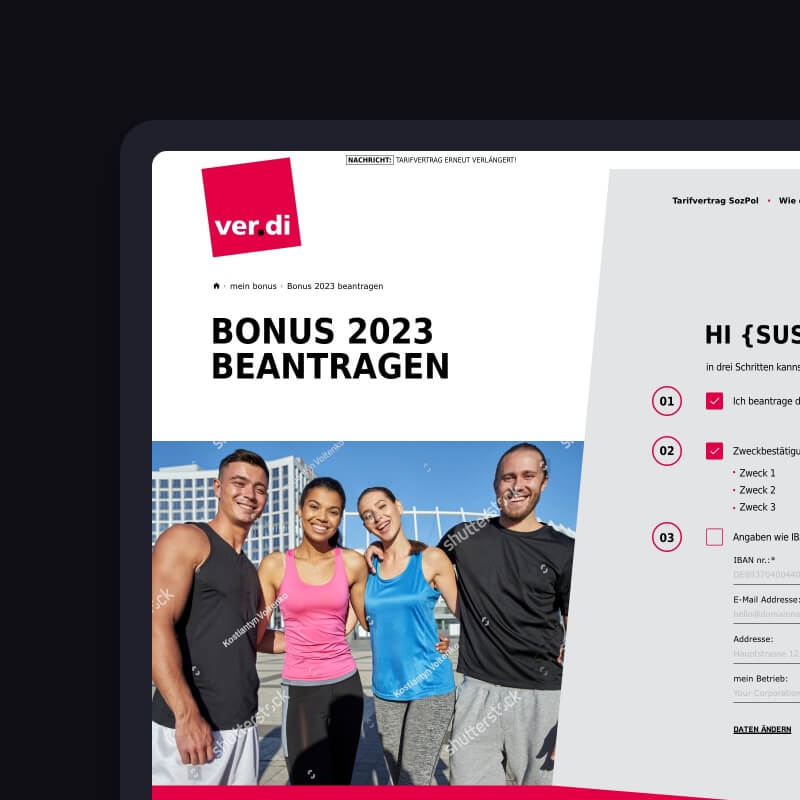 ver.di bonus 2023 aanvraagformulier vakbond ledenplatform tablet