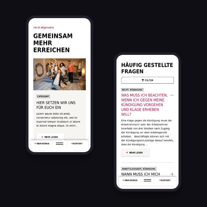 ver.di nieuwsoverzicht en veelgestelde vragen mobiele weergave