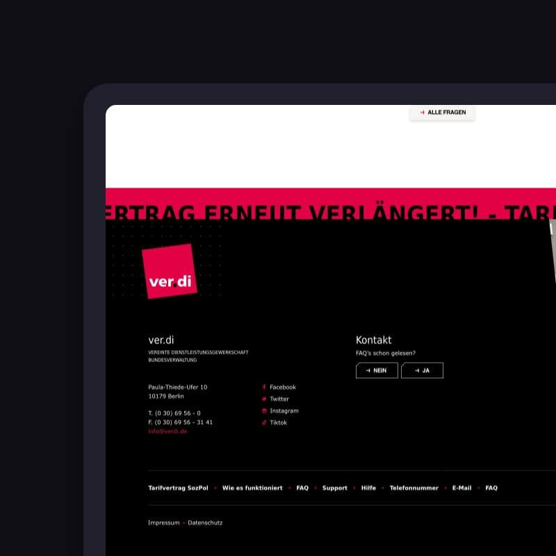 ver.di footer en contactpagina vakbond ledenplatform