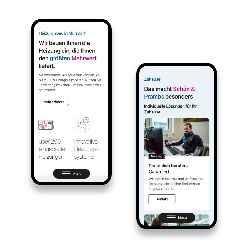 Schön & Prambs diensten en offerte aanvraag website mobiel