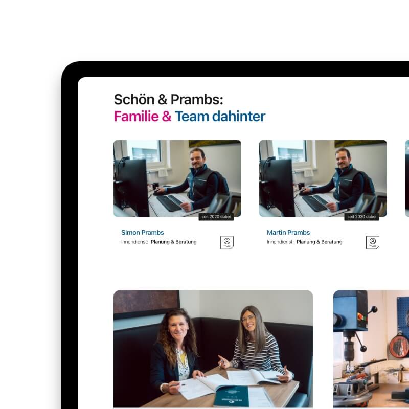 Schön & Prambs team en over ons pagina verwarmingsbedrijf webdesign