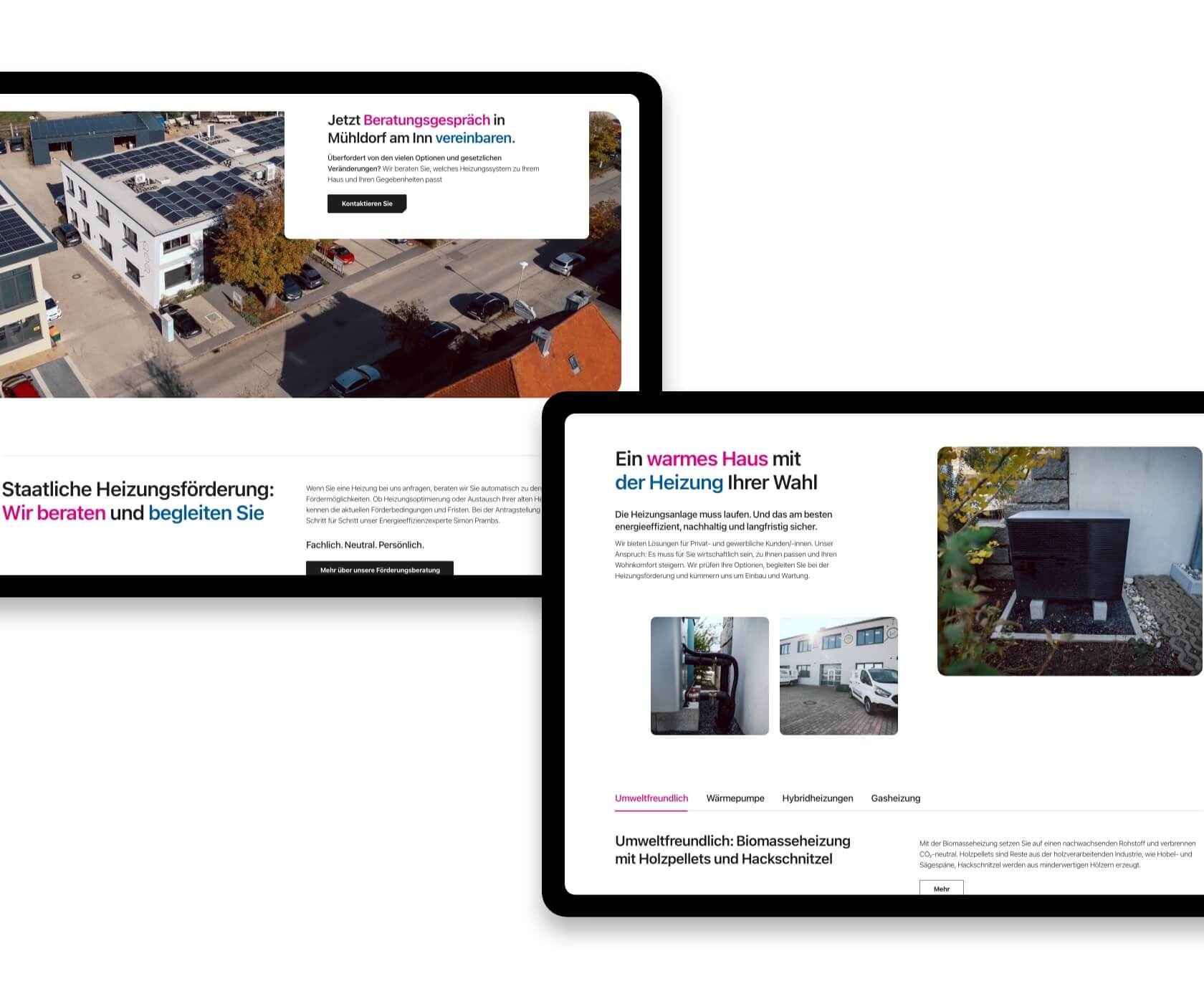 Schön & Prambs diensten verwarming en subsidie pagina tablet