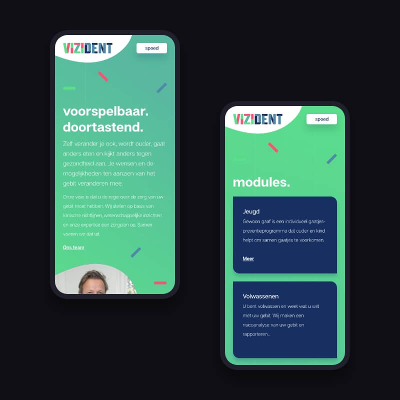 ViZiDent tandartspraktijk webdesign modules mobiele weergave