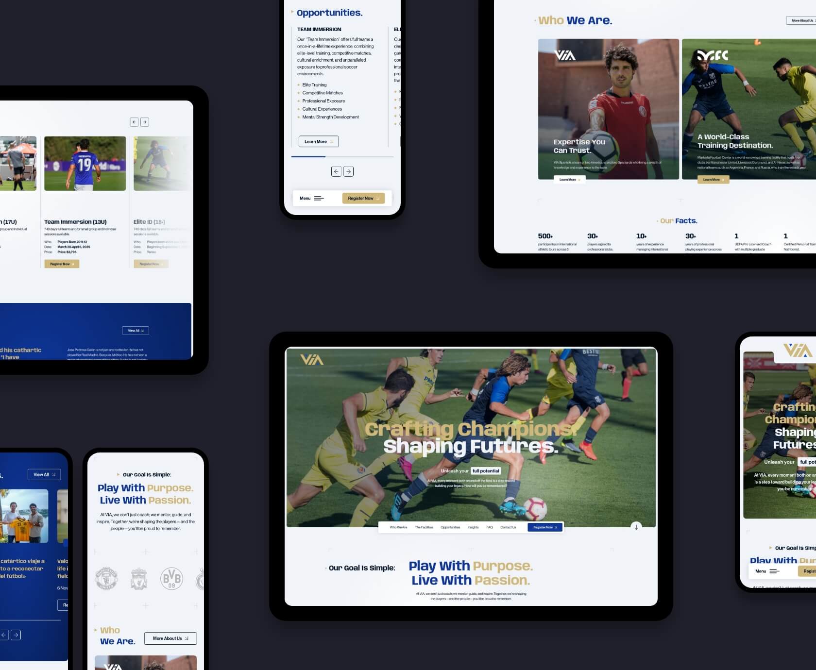 VIA Sports Experiences sportreizen webdesign op meerdere apparaten
