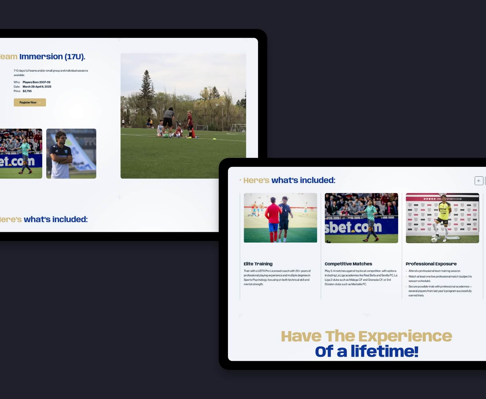 VIA Sports Team Immersion programma detailpagina tablet