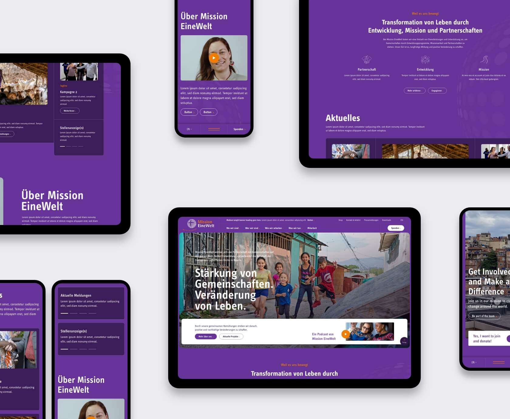 Mission EineWelt non-profit webdesign op meerdere apparaten