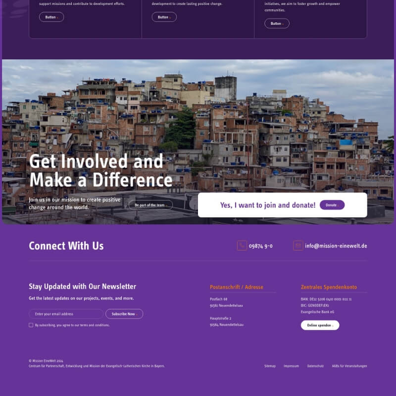 Mission EineWelt homepage footer en donatie sectie desktop