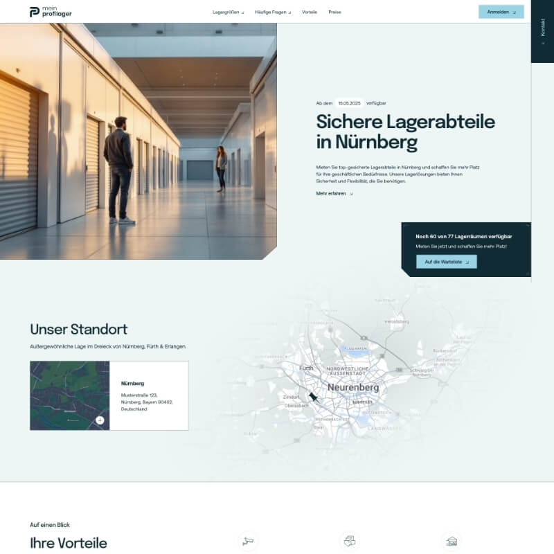 Mein Profilager landingspagina homepage desktop weergave