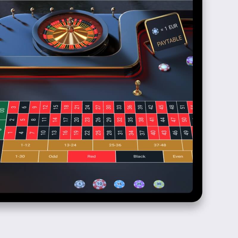 Zoomed view of roulette betting table and chips in the 3D web game