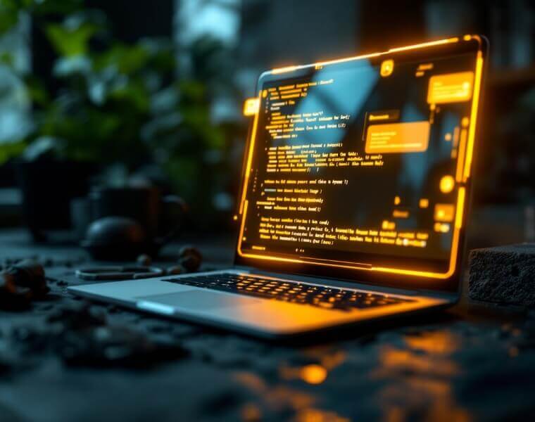 Futuristic yellow telephone with UI components and front-end code on its dial pad, representing easy collaboration and expert design to code services for businesses.