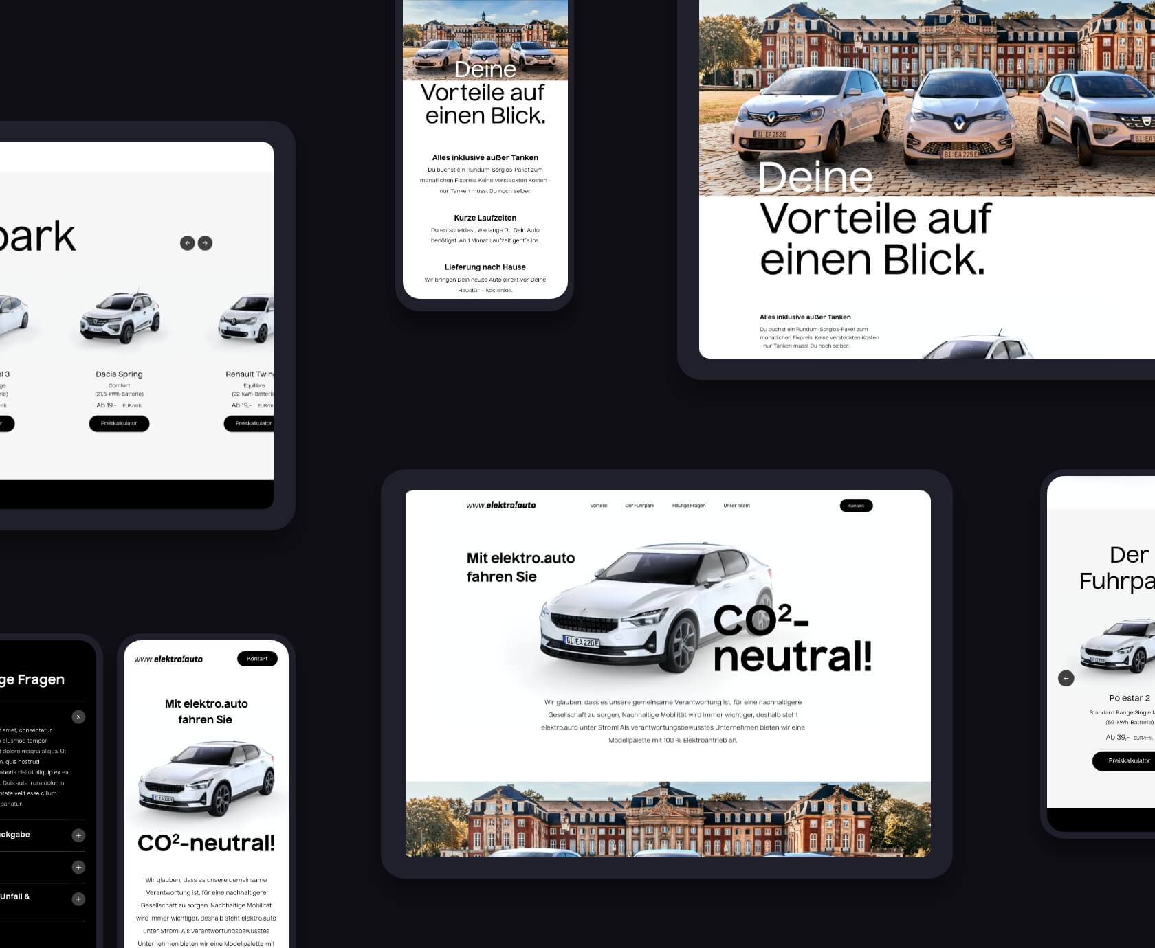 Collage of one-page WordPress website design for Elektro.auto shown on desktop and mobile mock-ups