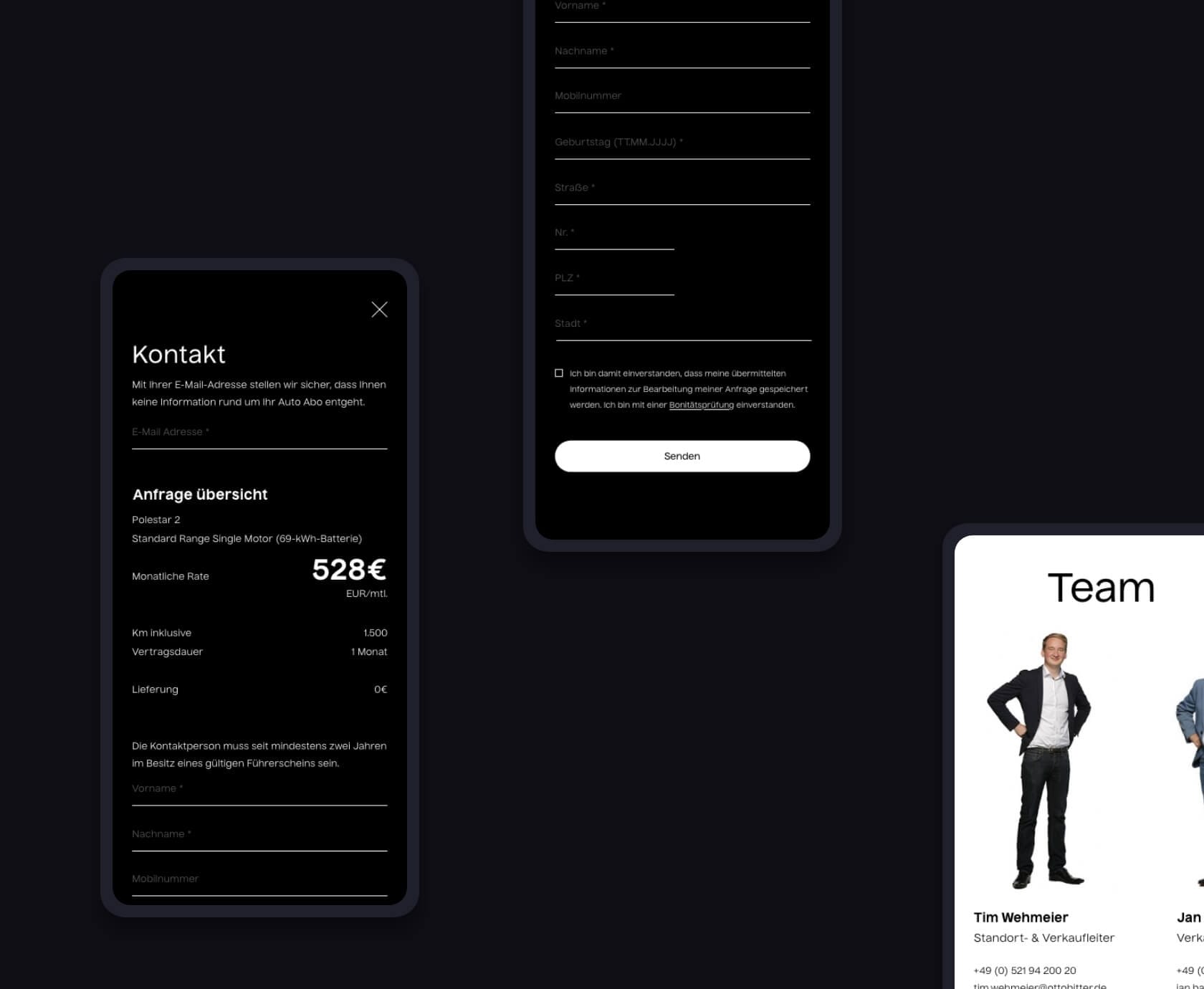 Mobile contact form and booking summary after a successful quote request