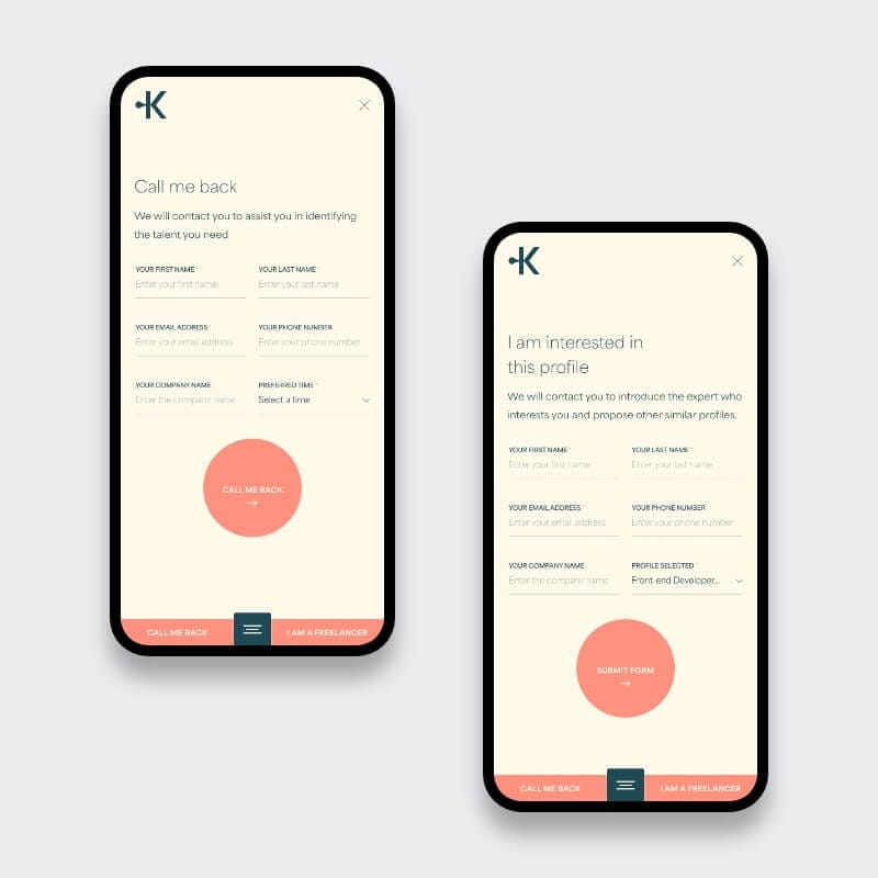 Mobile mock-up featuring subtle GSAP-powered scroll animations in the Kamatz interface