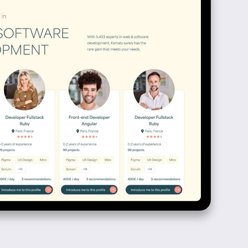 Responsive tablet and mobile mock-ups of the final Kamatz recruitment platform interface