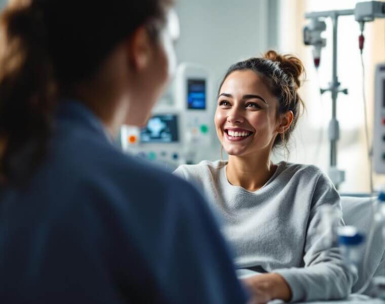 AI-generated product image of two females in the healthcare, taking care for the elder woman