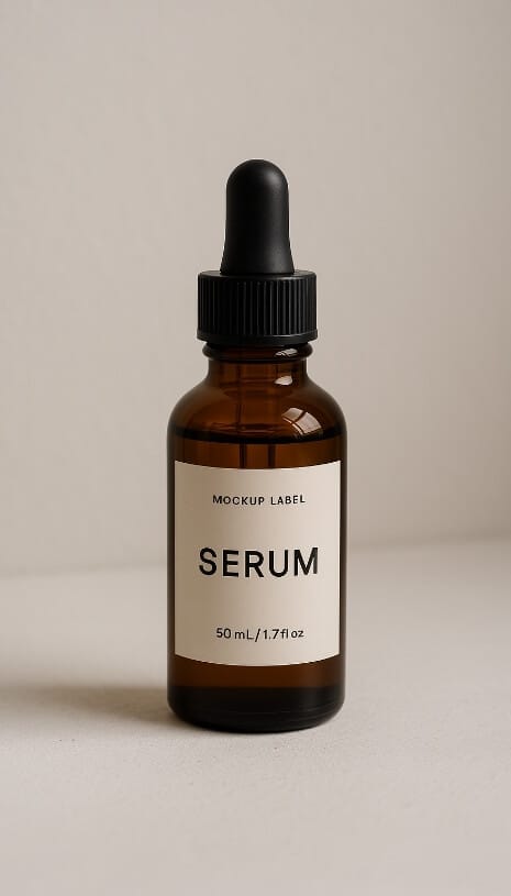 serum bottle with minimal packaging on a clean surface