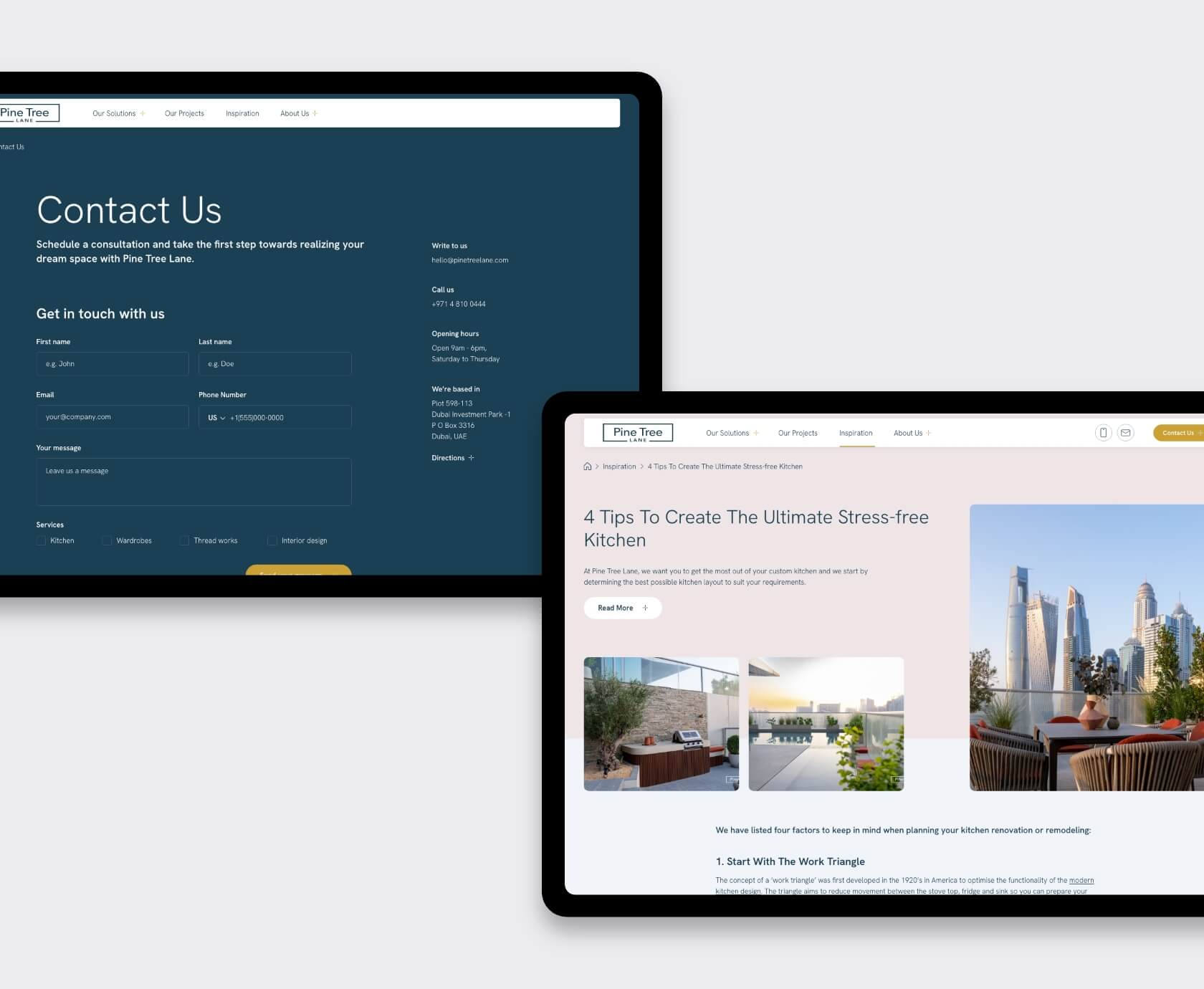 Pine Tree Lane WordPress website mobiel met oplossingen en processtappen
