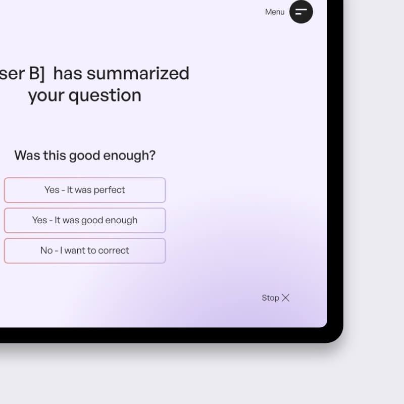 Resay web applicatie vraagstellen scherm op tablet
