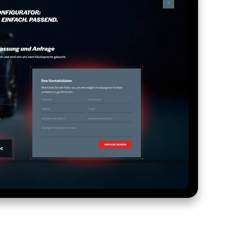 Velgen configurator samenvatting en contactformulier webdesign autobedrijf TW Performance slotscherm
