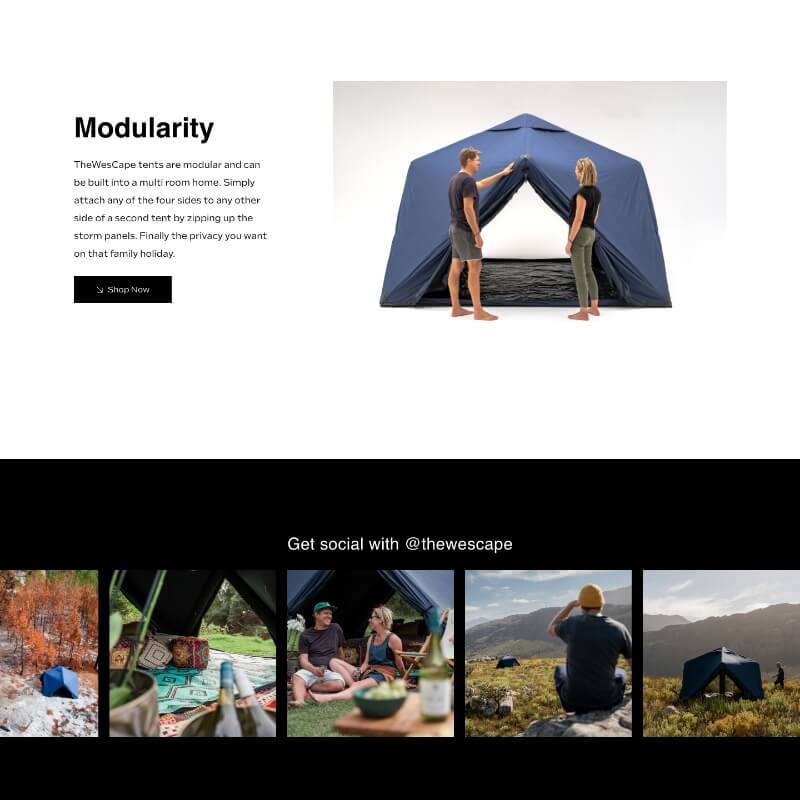 Modularity showcase with two joined tents and social photo grid