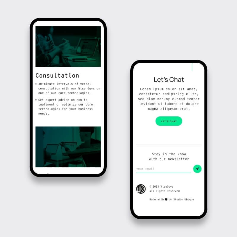 Responsive mobile view of WiseGuys custom WordPress website