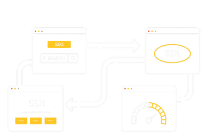 Next.js SSR graphic—SEO-friendly JavaScript framework delivering performance-optimised UI and accessible front-end code.