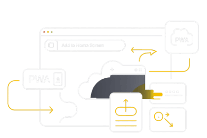 PWA icon—progressive web app development enabling install-free mobile experiences.