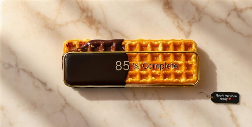 Wafel progress bar at 85 percent for Dutch edition of the Studio Ubique website relaunch.