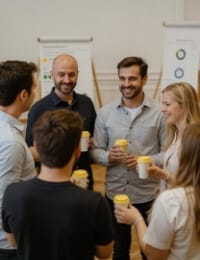 Daily stand-up during applicant tracking system sprint — custom ATS development