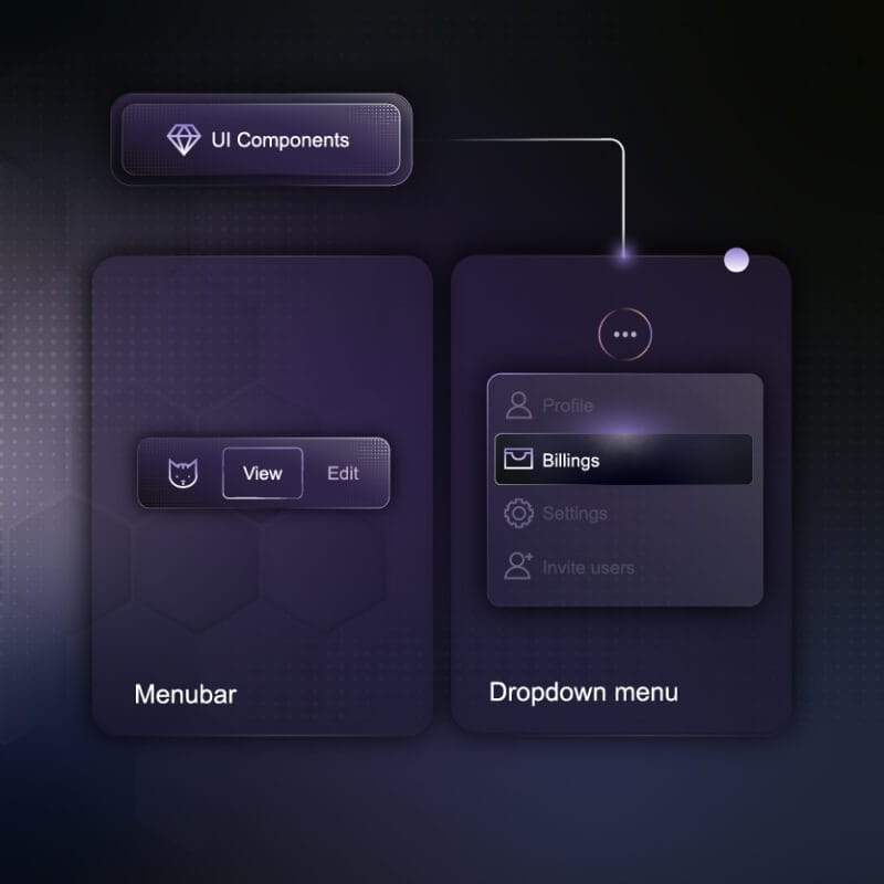 Menu bar and dropdown UI components visualised for a smooth Adobe XD hand-off to devs