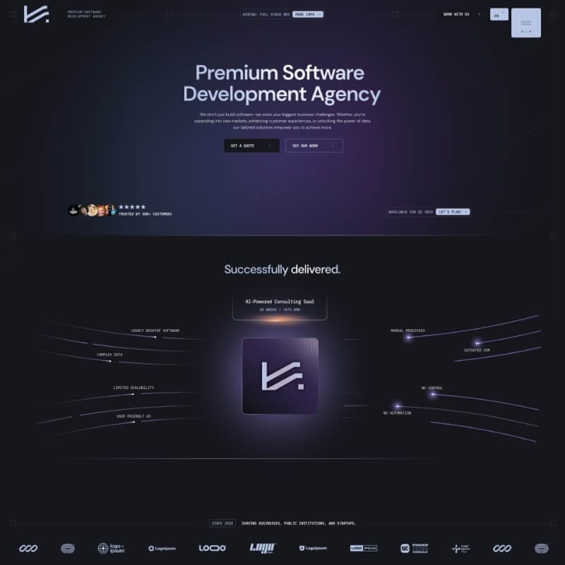 Desktop hero section underlining Kalkyl’s premium offer and fresh development brand identity