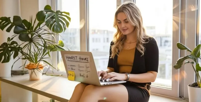 Designer by sunlit window reviewing honest value-based pricing for web design and development