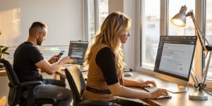 Back-view teammate acknowledges alert as @img1 monitors VPS uptime