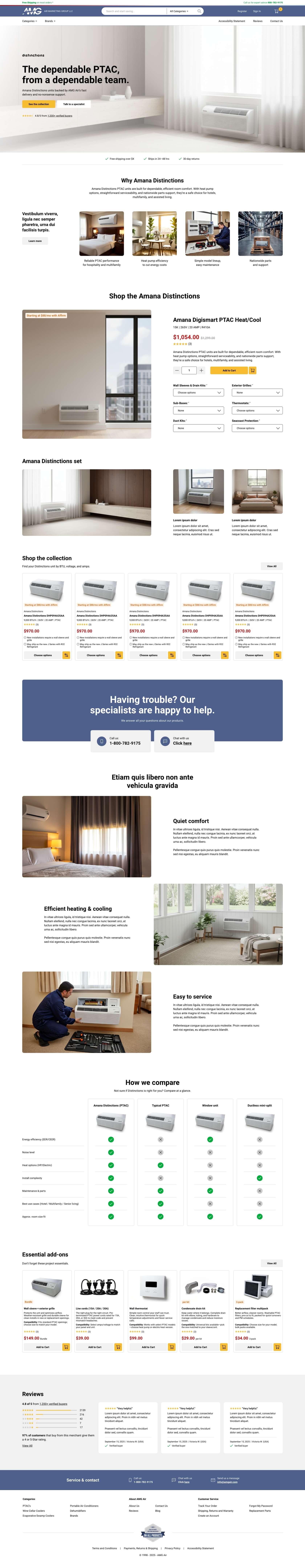 Volledige landingspagina versie 2 totaaloverzicht ecommerce redesign AMG Air, alle secties