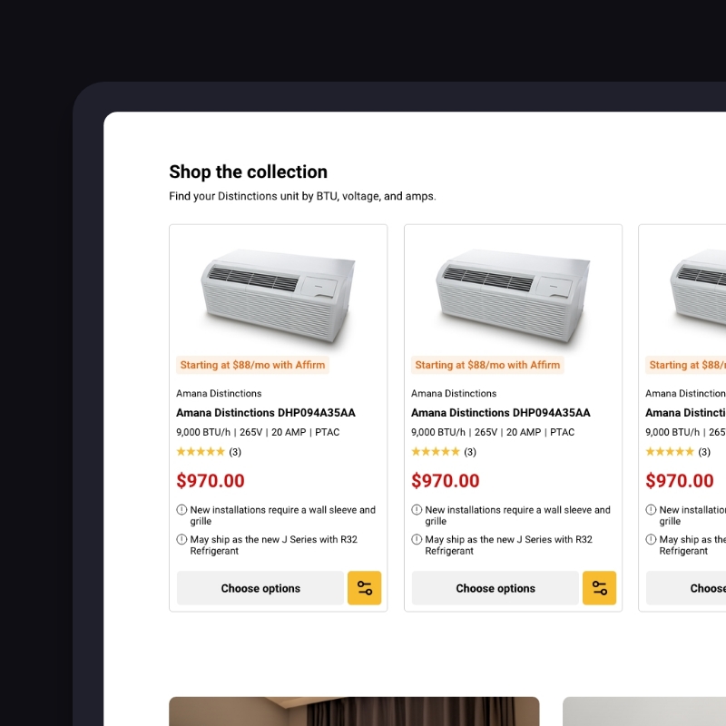 Shop de collectie sectie webshop UX design AMG Air met productkaarten en financieringsoptie