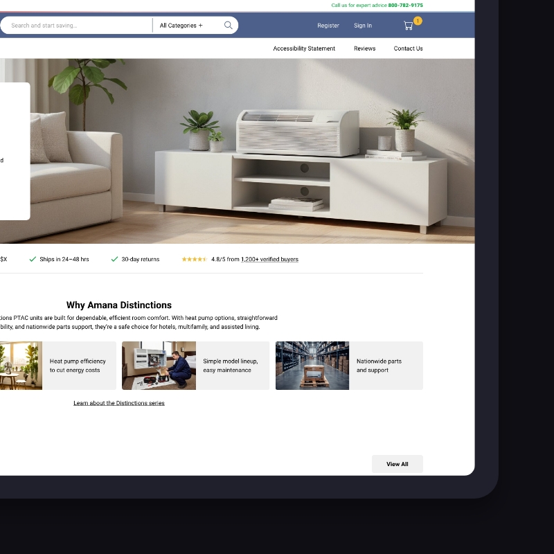Landingspagina versie 2 webshop UX design AMG Air, rustiger ontwerp met lifestylebeelden