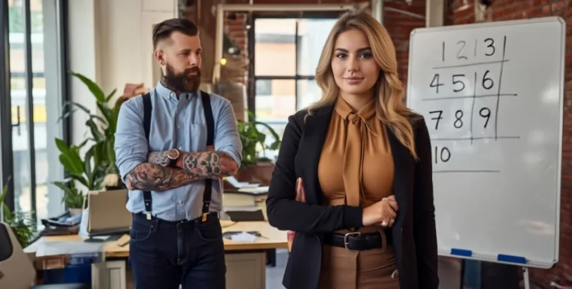 Web designers in a modern office with a whiteboard checklist of 10 website redesign tips