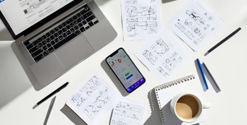 Mobile app development workspace with charts comparing cross-platform frameworks
