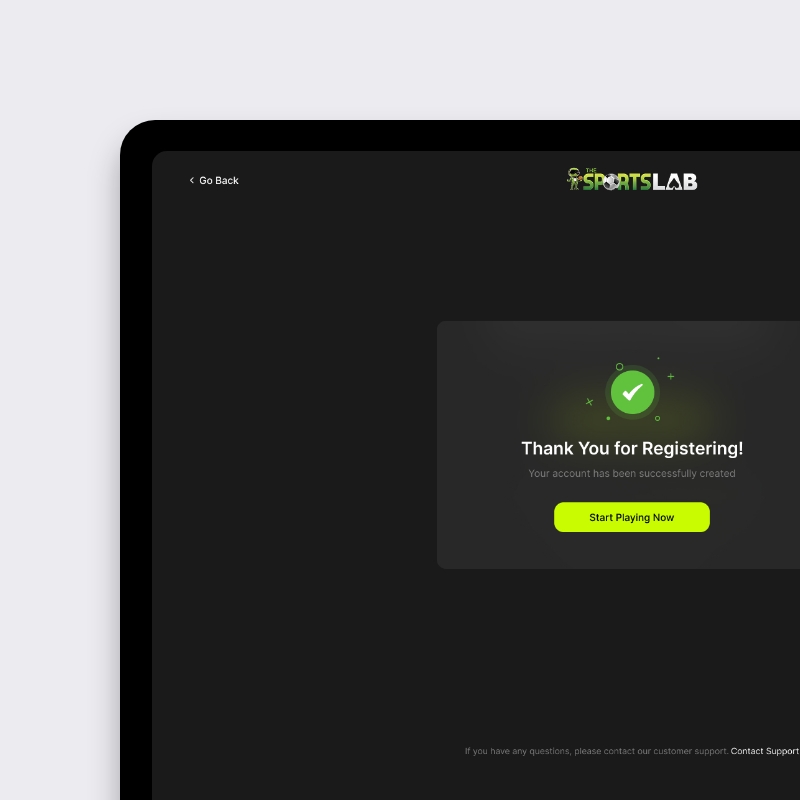 Desktop sportsbook succespagina na accountaanmaak met doorklikknop