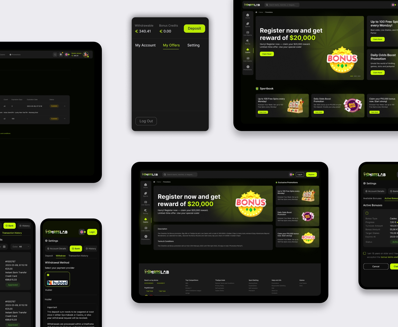 Sportsbook promoties en wallet UI: stortingen, opnames en bonusoverzicht op desktop en mobiel