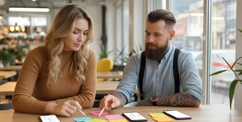 team planning voice user interfaces for a mobile app