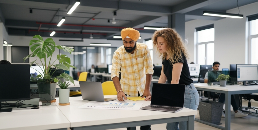 developers plannen taaldetectie voor meertalige website in modern kantoor