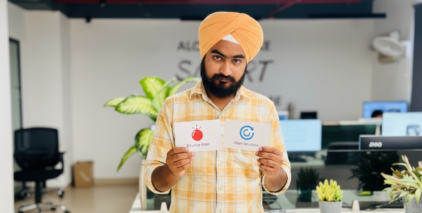 developer toont bounce rate versus sessiedata van meertalige website zonder taaldetectie