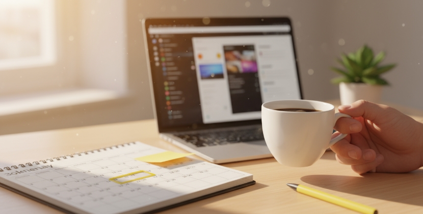 maandelijkse websitebeveiliging controle gepland in agenda op laptop