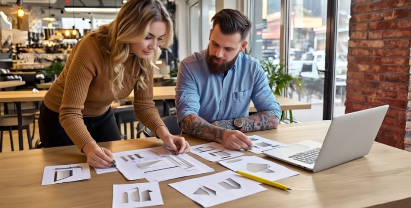 Two team members reviewing the website migration checklist